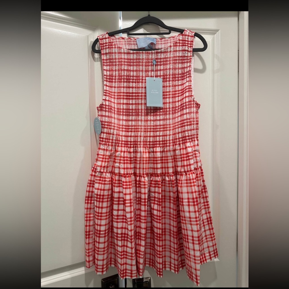 NWT Hill House Cosima Red White Plaid Mini Dress